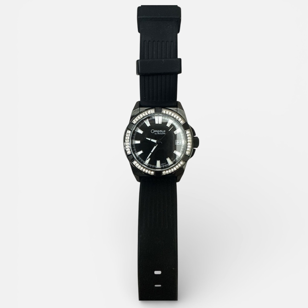 Caravelle by Bulova Black Watch with Crystal Accents